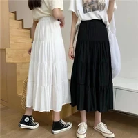 Printemps été femmes jupes Vintage taille haute élastique Patchwork blanc noir Chic longue gâteau a-ligne jupe 6
