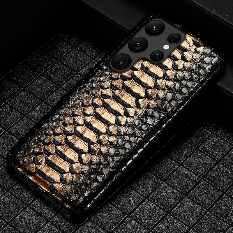 

LANGSIDI Luxury Genuine Leather Case For Samsung Galaxy s23 s24 ultra s22 Plus S21 S20 Note 20 ultra Snake skin Leather Cover