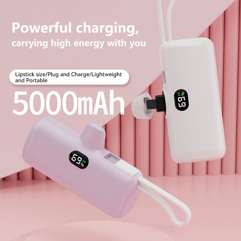 5000Mah Mini Fast Charge Power Bank Batteria Esterna Leggera Portatile Per Iphone Samsung Xiaomi Plug Lightning Integrato