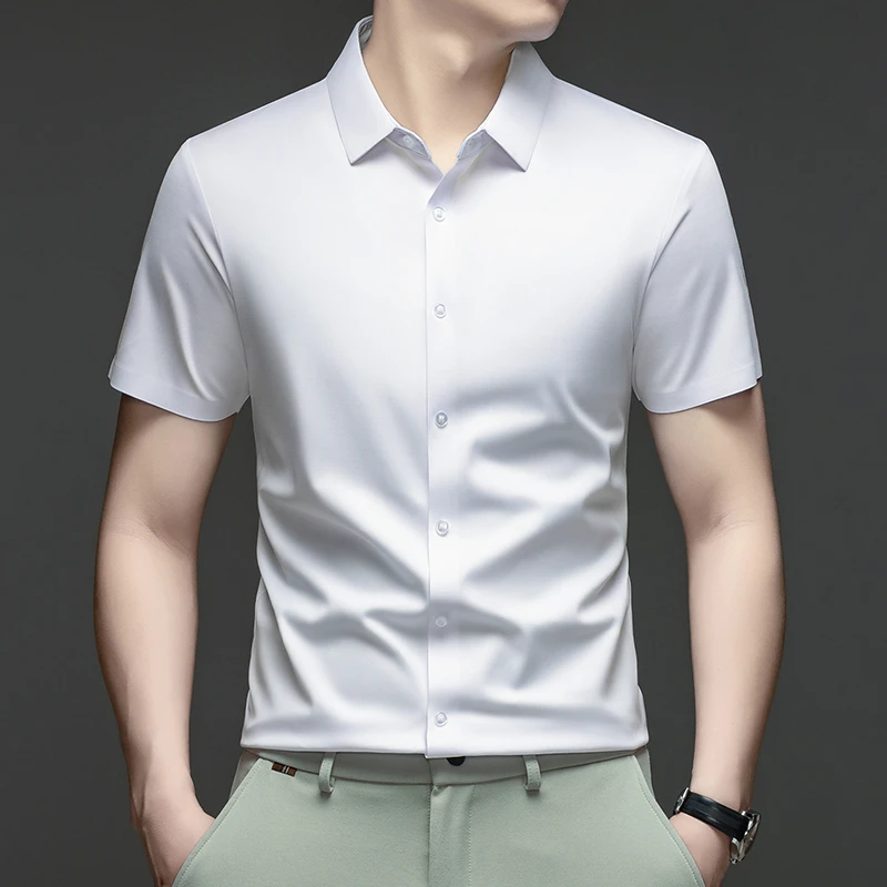 Mens Summer Business Short Sleeved Shirt Seamless Construction High Stretch Easy Care for AllDay Comfort