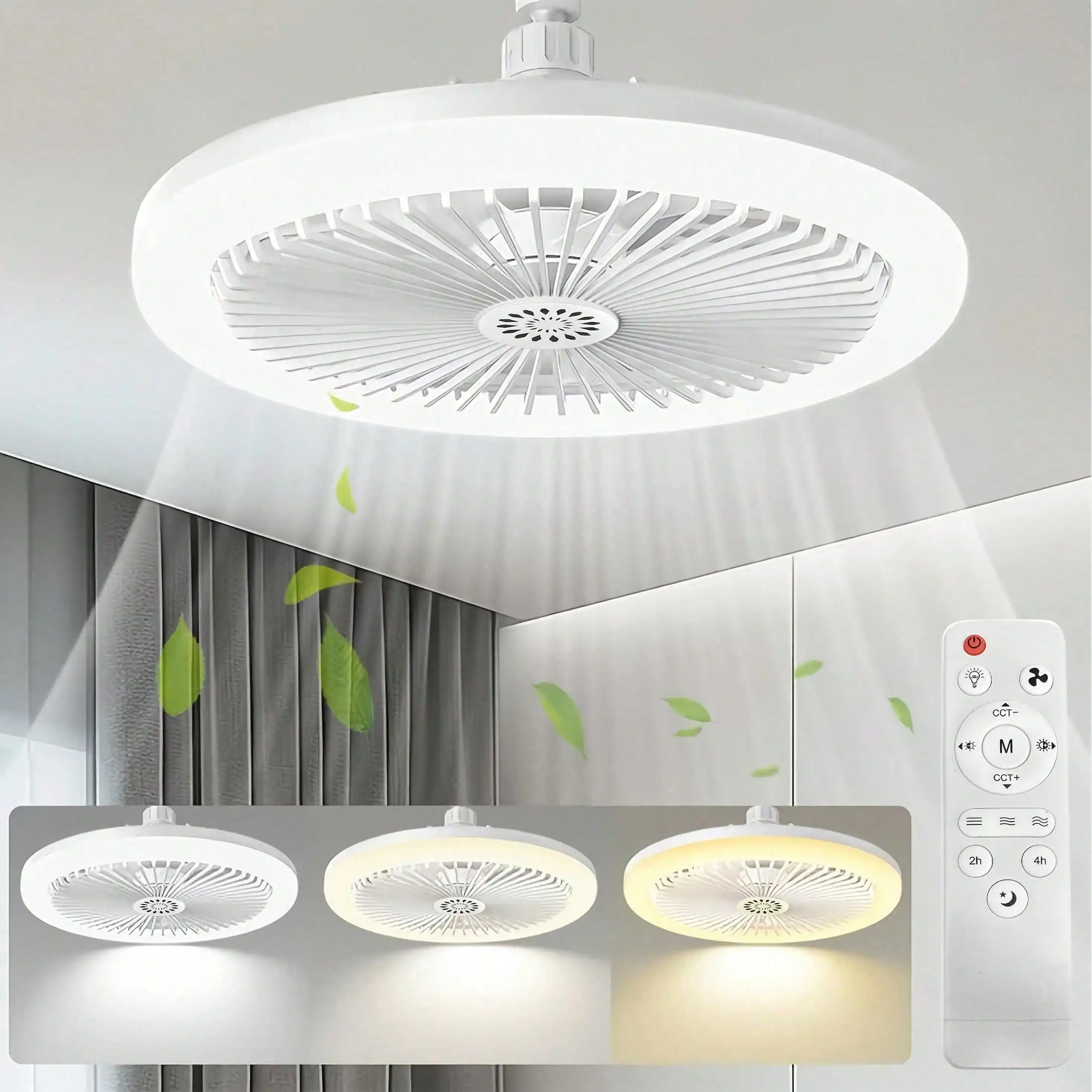 10in LED Fan Light With 5 Blades, 360° Flexible Rotation, Remote Control, Aromatherapy Function, Crystal Shade, Adjustable Color