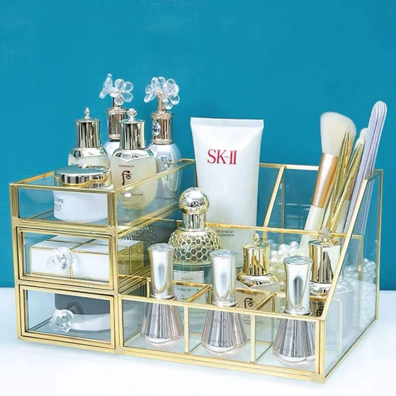 Clear Glass Makeup Brush Holder Cosmetic Storage Case Lipstick Holder