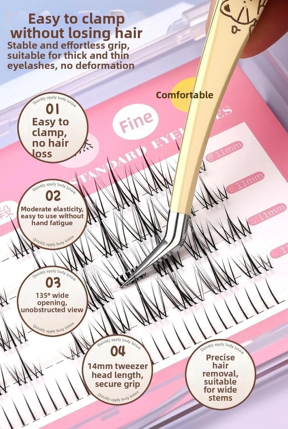 Cartoon-Pinzette für falsche Wimpern, Edelstahl, verdickte Werkzeuge zum Anbringen von künstlichen Wimpern, ohne Verformung, rostfrei – Detail 7