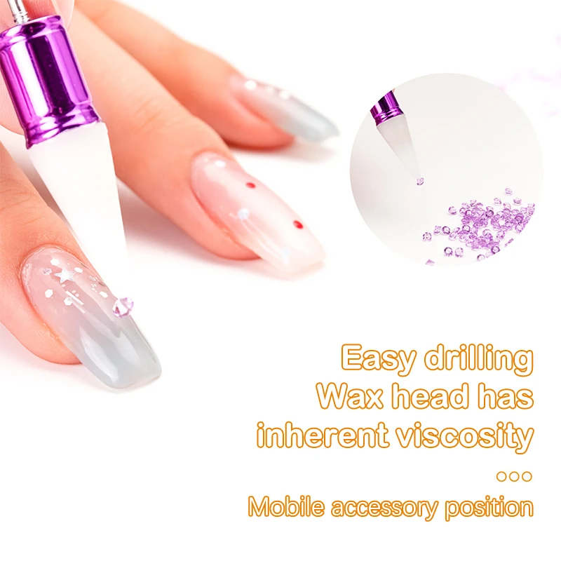 1pcs Beadable Nail Art Tool Double Head Point Drill Pen With Crayon Head Suction Drill Tool Pen Nail Art Double Pull Line Pen 2