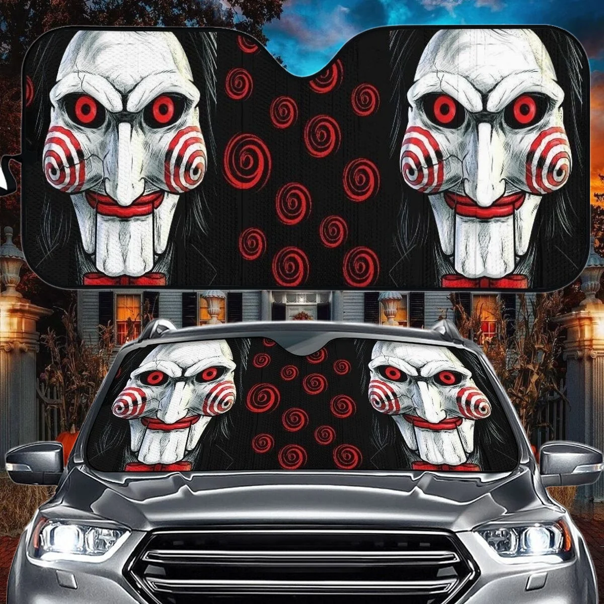 

Halloween Gift Scary Clown Ghost Pattern Car Sun Shade Soft Anti-dirt Interior Accessories UV Printing Auto Windshield Covers