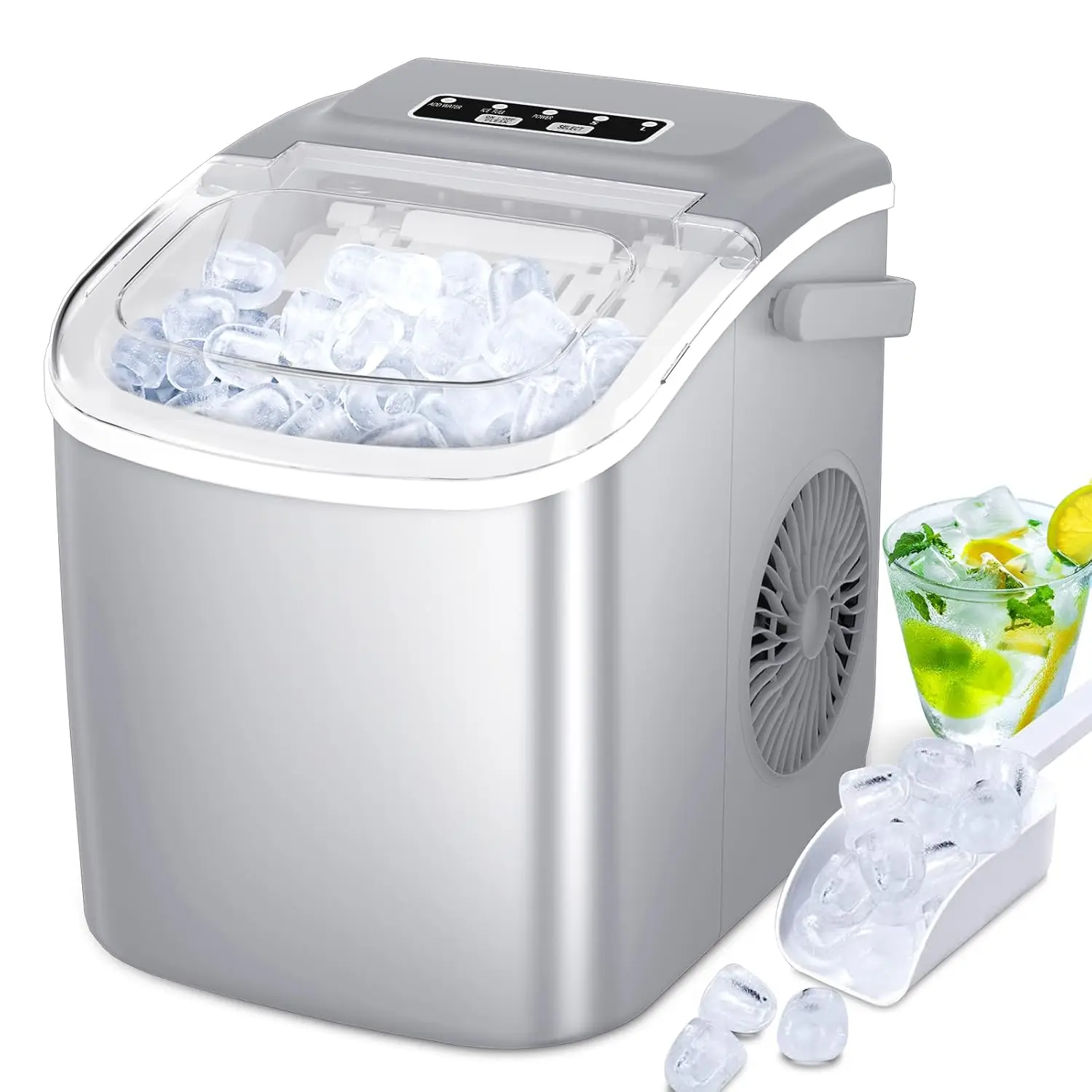Countertop Ice Maker, Portable Maker Machine with Carry Handle, Self-Cleaning Ice Makers, 9 Bullet in 6 Mins 26.5Lbs/24H
