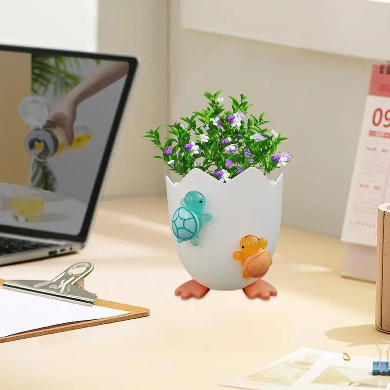 Eggshell Plant Pot with Turtle Cactus Pot Decor Easter Succulent Planter Flowerpot Unique for Desktop Farmhouse Windowsill 4
