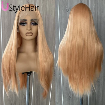 Orange Wig Lace Front Synthetic Wigs 13x4 Glueless Long Silky Straight Synthetic Hair Heat Resistant Daily Wear Cosplay Wigs
