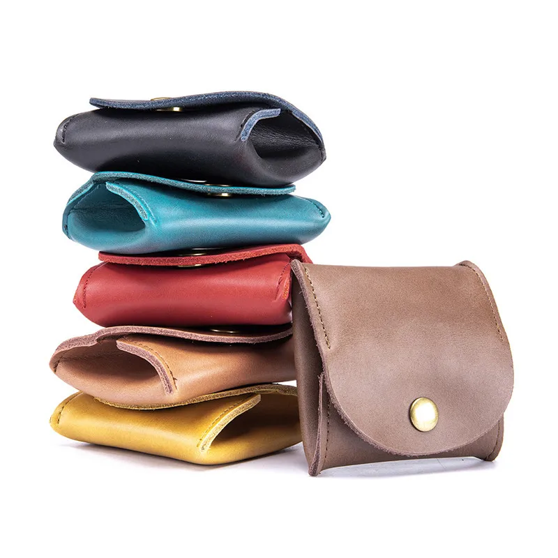 

Japanese Style Retro Cowhide Coin Purse with Buckle Soft Thicken Mini Headphone Bag Multifunctional Storage Small Bag for Unisex