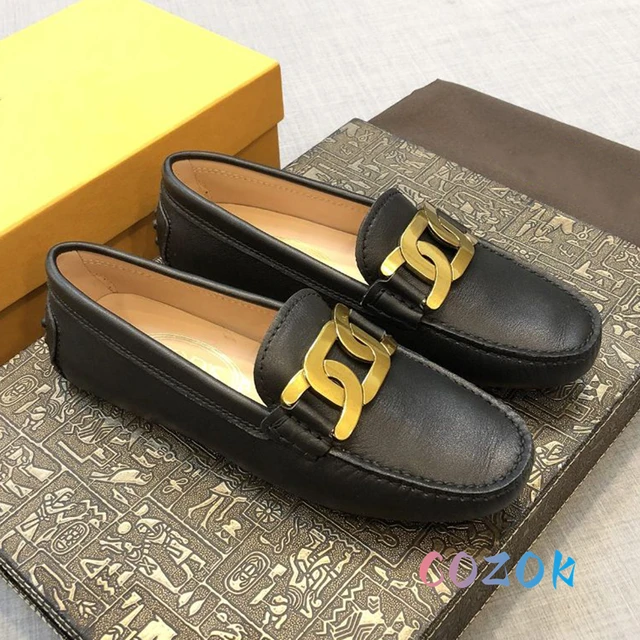 Louis Vuitton Mens Shoes Brown Suede Mocassins Loafers Gold Buckle