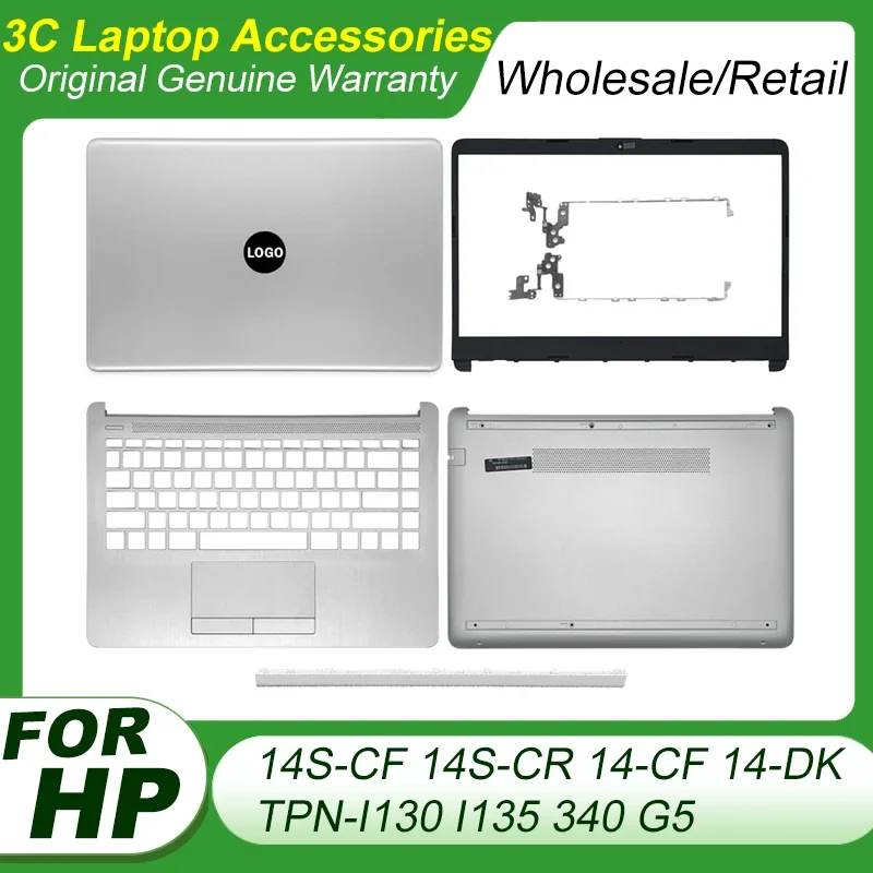 

New LCD Back Cover Hinges Palmrest Bottom Case For HP 14S-CF CR 14-CF 14-DK 14-DF TPN-I130 TPN-I135 340 G5 Silver Top L24469-001