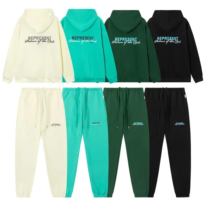 

Повседневные модные зимние толстовки REP, спортивные штаны, костюм с надписью и надписью, высокая уличная одежда для мужчин и женщин, толстовка с капюшоном