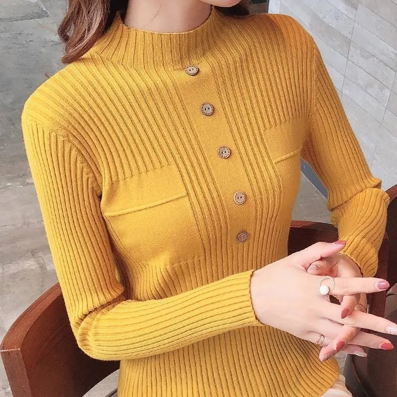 black sweater Womens Sweaters 2022 New Fashion Button Turtleneck Sweater Women Soft Knitted Ladies Sweater Winter Tops Pullover Jumpers Ladies turtleneck sweater