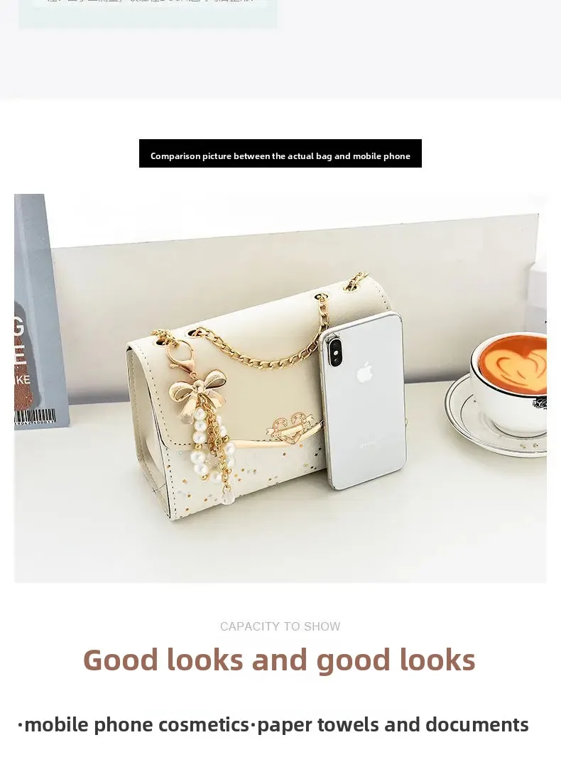 Fashionable Bright Leather Chain Crossbody Bag Women's Single Shoulder Small Square Bag Hot Sale of the Season New Style