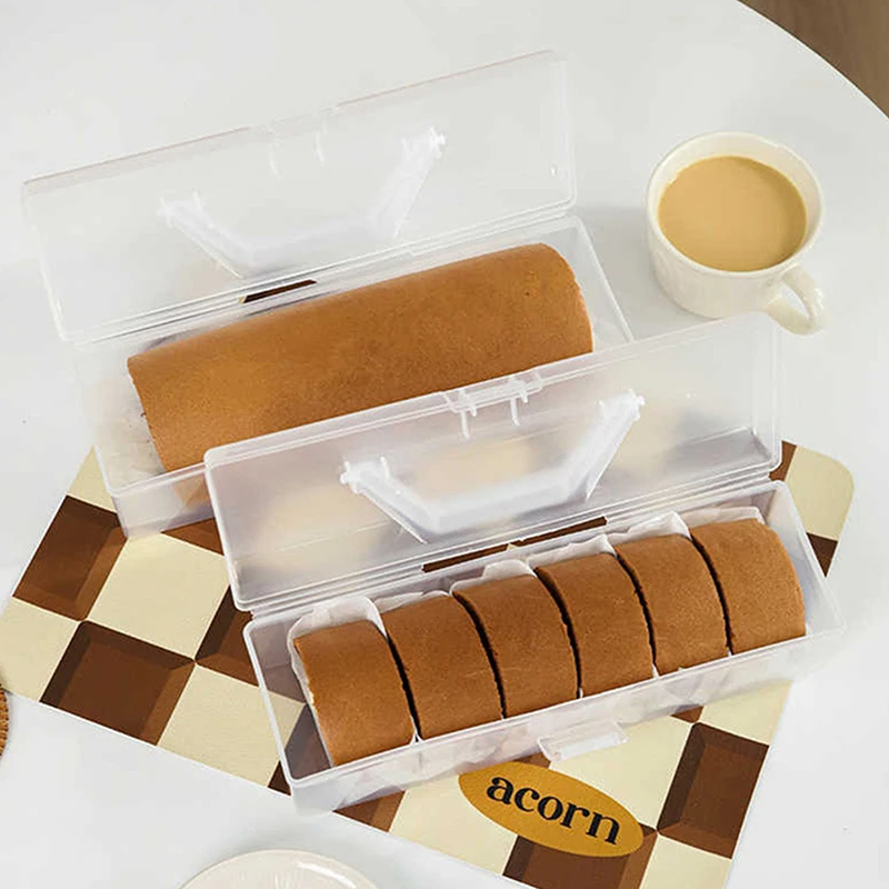 Bread Box Handle Reusable Plastic Bread Container Toast Holder Pastry Organizer Swiss Roll Storage Box Fridge Home