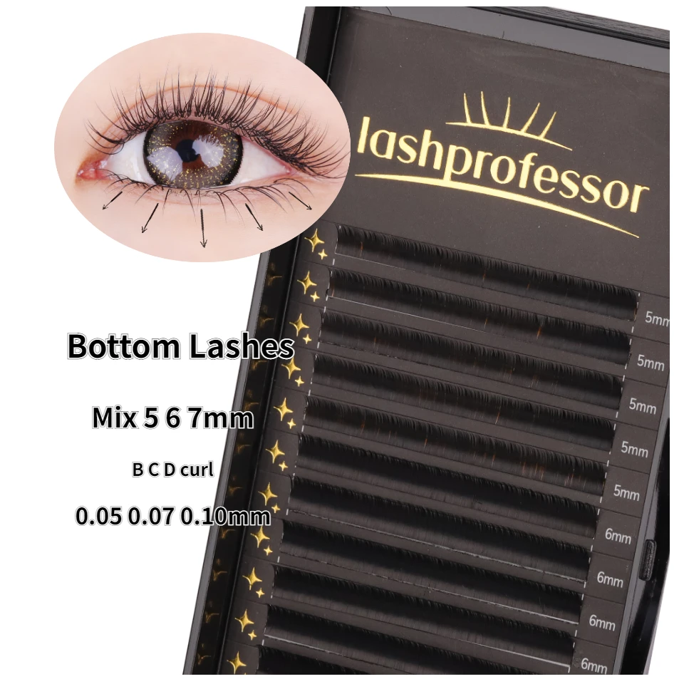 

Lashprofessor Lower Lashes Mix 5 6 7mm Short Eyebrow Bottom Eyelash Extensions B/C/D Curl Natural Mink Individual Under Eyelash