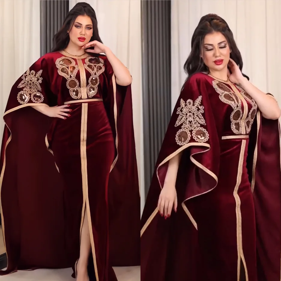 

Arabic Abaya Dubai Muslim Kaftan Maxi Dress Women Luxury Velvet Caftan Marocain Evening Party Long Dresses Abayas Femme 2024