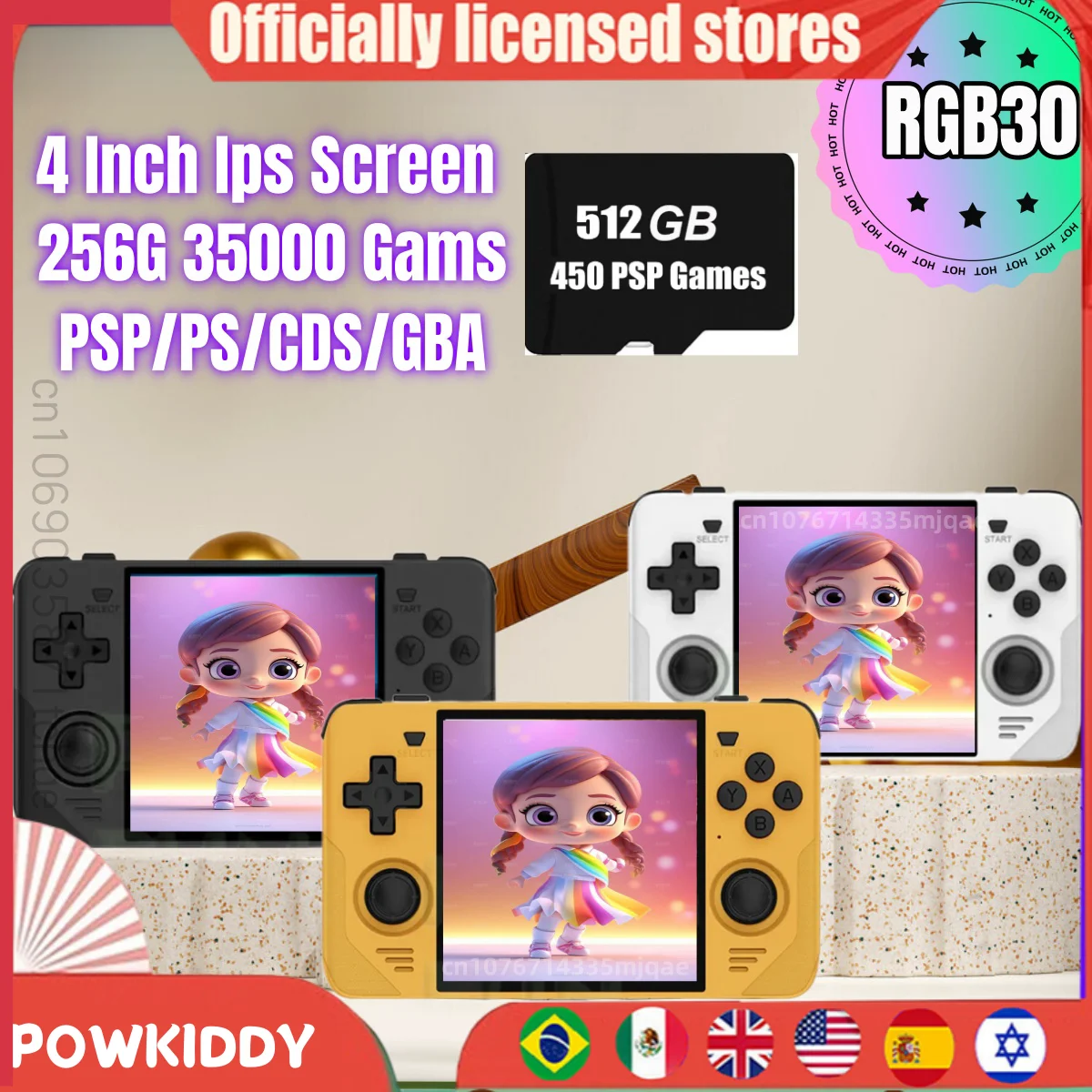 Powkiddy Rgb30 Console Di Gioco Portatile Tascabile Retrò Rk3566 Schermo Ips Da 4 Pollici Wifi Integrato Hd Open-Source 450 Giochi Psp