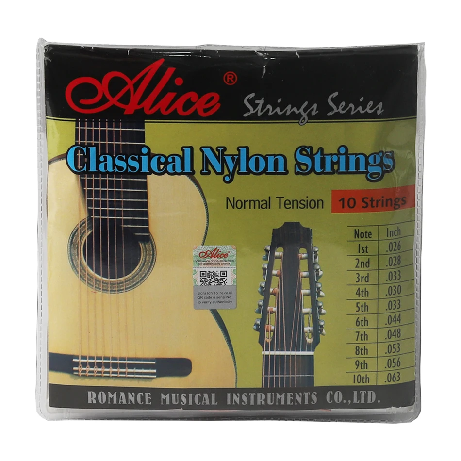 

Alice AC1032 AC1032C 10 Strings Classical Guitar Strings Set Normal Tension 026-063 Silver Plated Copper Wound Clear Nylon