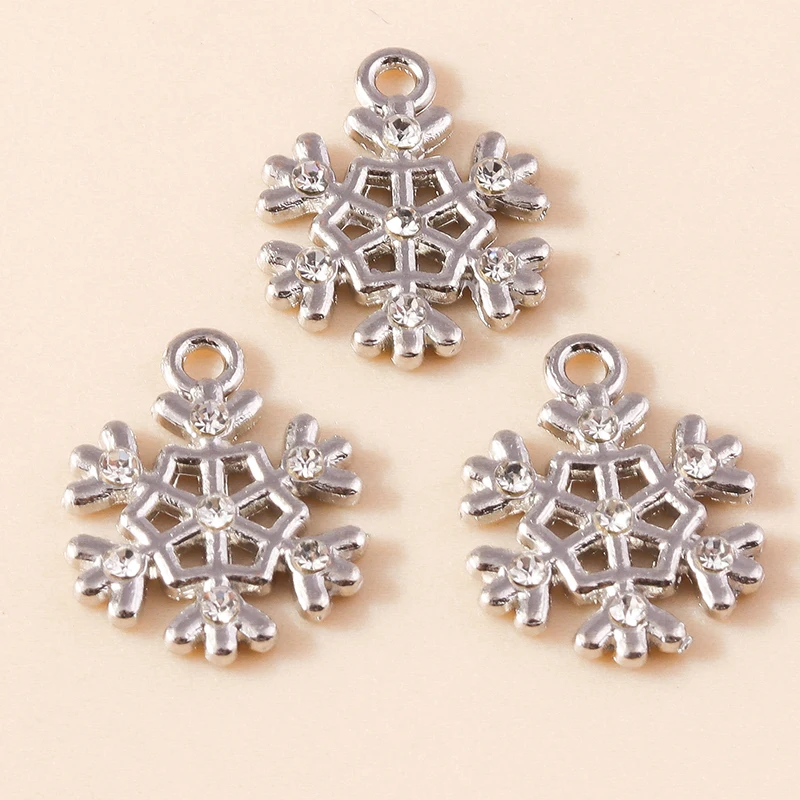 Leslie 10 Stück/Set Gold Silber Farbige Kristall-Schneeflocken-Anhänger für Ohrringe Armband-Herstellung DIY Weihnachtsschmuck Zubehör – Detail 6