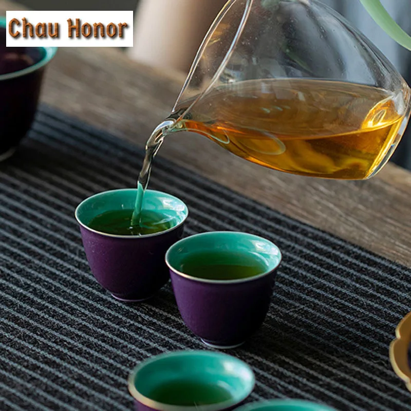 2pc/set Platycodon Purple Glaze Ceramic Tea Maker Tea Bowl Personal Master Cup Chinese Kung Fu Teaset Ceremony Accessories 45ml