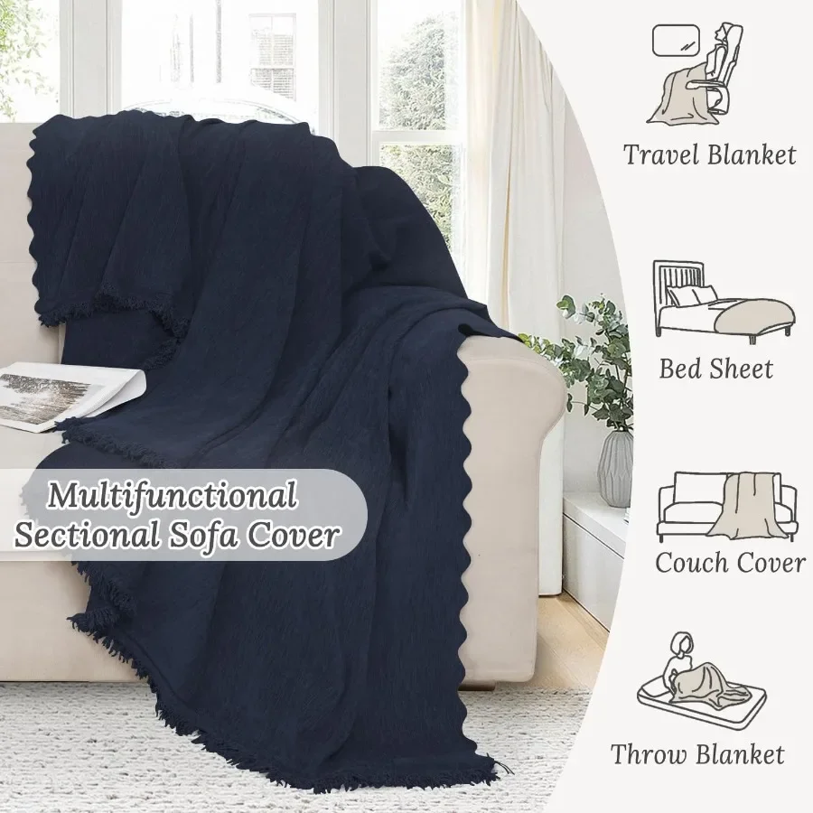 Chenille Couch Covers for Sectional Sofa L Shape Sofa Cover Blanket with Tassel 2Piece L Shaped Sectional Slipcovers with Chais