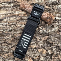 Durable Tactical Nylon Watch Strap with Metal Quick Release Buckle - USA Flag Design - 22mm (BLACK)