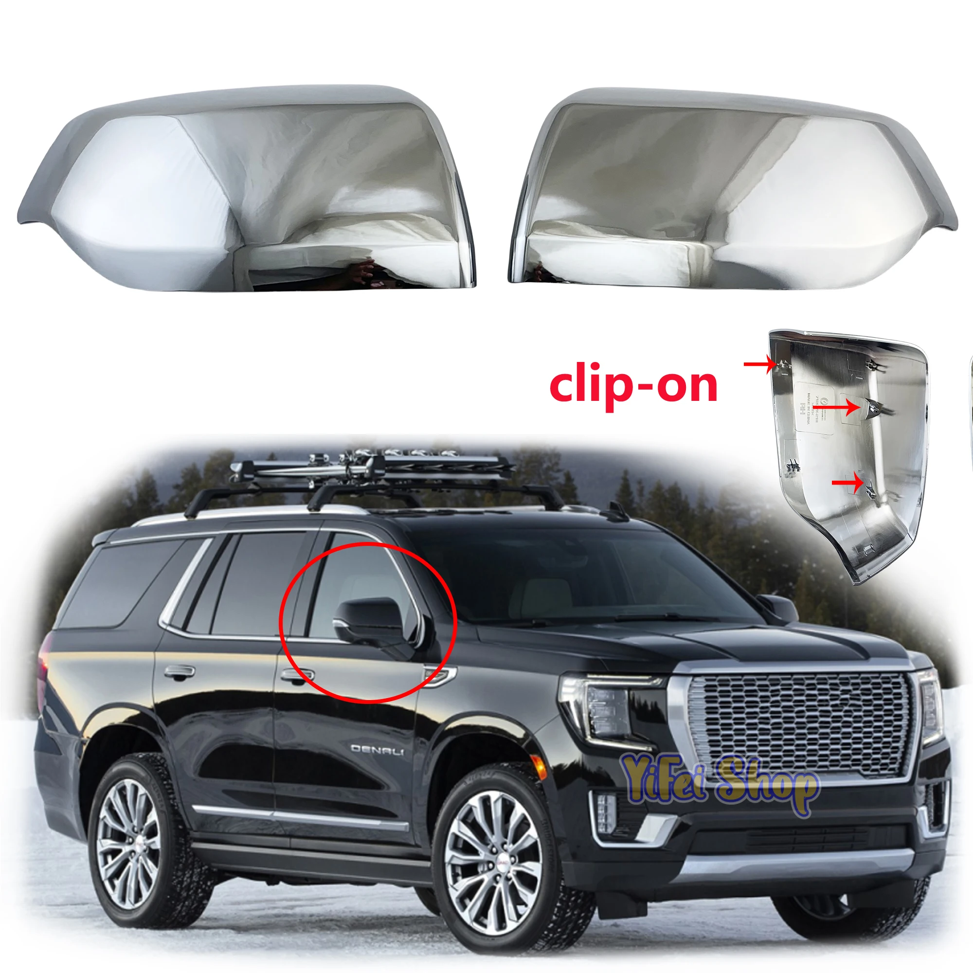 

Chrome Car Accessories Plated Door Mirror Cover Trim For Cadillac Escalade GMC YUKON XL Chevy Chevrolet Suburban Tahoe 2021 +