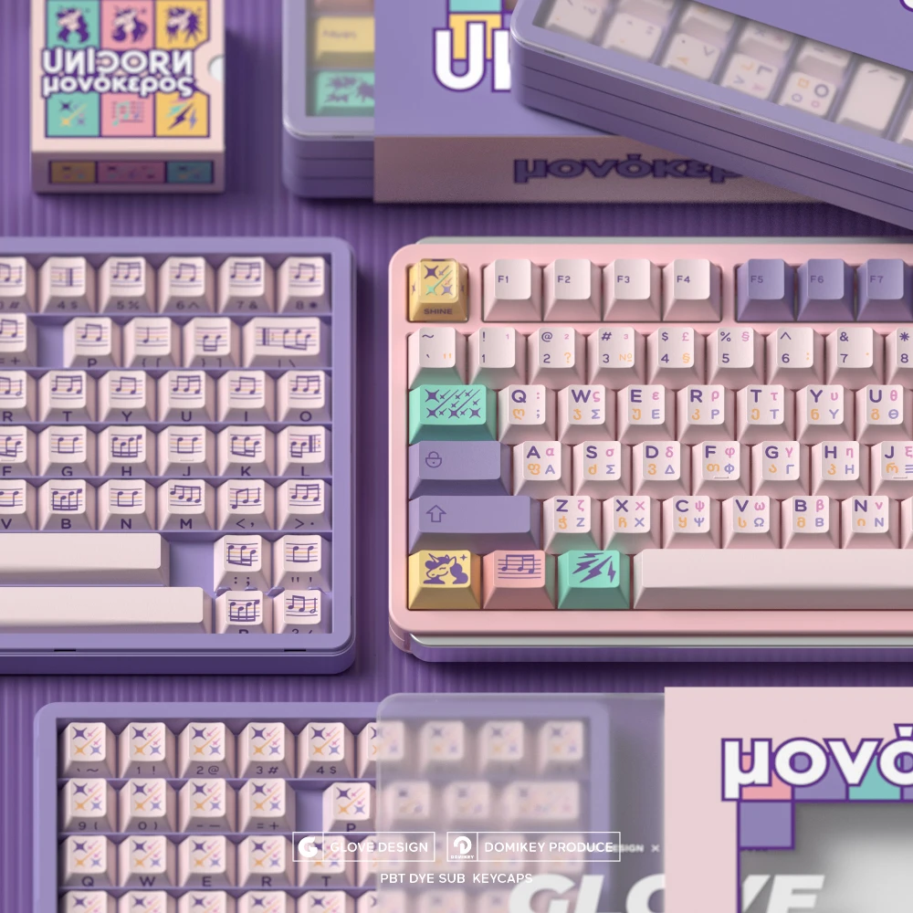 Luva Domikey Unicorn Tema Keycap Grupo Pbt Custom Cute Keyboard Cap Perfil Cereja Acessórios Teclado Mecânico - Imagem 4
