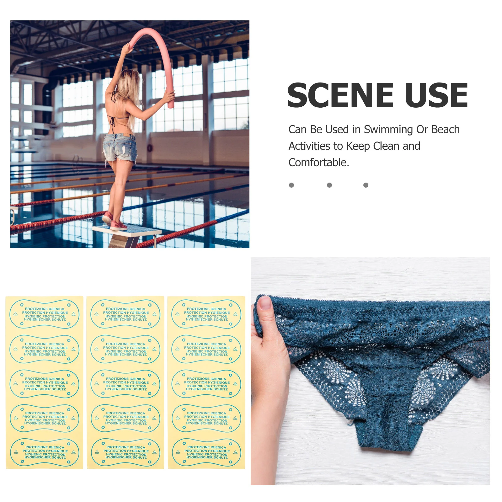 100 Pcs Women's Swimsuits Sanitary Pants Waterproof Adhesive Labels Liner Thong Liners Sticker Blue Panty
