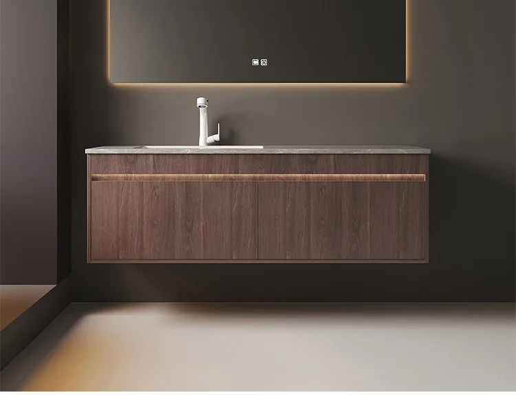 Light Luxury Bathroom Cabinets Rock Slab Integrated Washbasin Modern Solid Wood Bathroom Sink Cabinet Vanity Bathroom Furniture