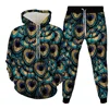 Autumn/Winter Hoodies Set Color Animal Peacock Feather Pattern 3D Print Men Clothing 2 Pieces Sweatpants Oversize High-quality 2