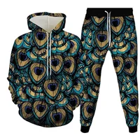 Autumn/Winter Hoodies Set Color Animal Peacock Feather Pattern 3D Print Men Clothing 2 Pieces Sweatpants Oversize High-quality 2