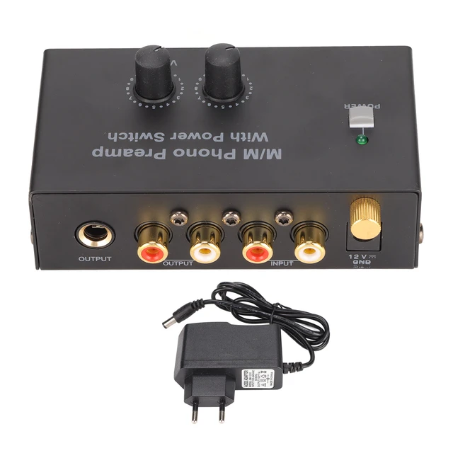 Phono Turntable Preamp, Mini Electronic Audio Stereo Phonograph  Preamplifier with RCA Input, RCA Output And Low Noise Operation, Powered by  12 Volt DC