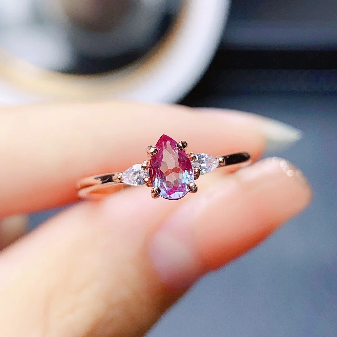 

Pear 4x6mm Alexandrite Dainty Ring 925 Sterling Silver Alexandrite Tiny Women Ring