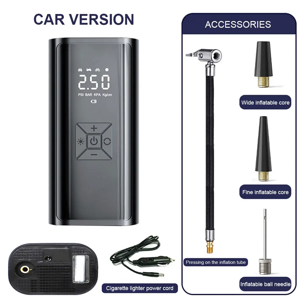 Car Air Pump LED Display Portable Air Pump Intelligent Rechargeable Wireless for Vehicle Motorcycle for Car Tyre Balls