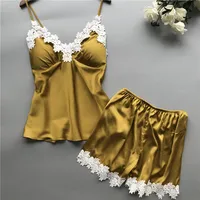 Ensemble deux pièces multicolore européen et américain, taille en V profonde, bretelles en dentelle et short en dentelle, vêtements de détente, nouvelle collection 3