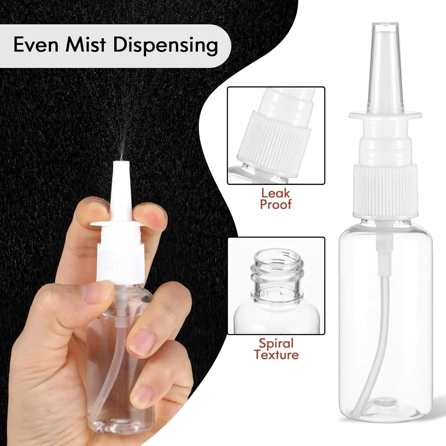 Empty Nasal Spray Pump 5PCS 10ml-60ml White Plastic Spray Bottles Mist Nose Refillable Bottle Packaging Accessories
