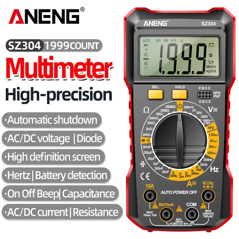 

ANENG SZ304 Digital Multimeter AC/DC Voltmeter Ammeter Non-contact Voltage Detector Electric Current Tester Hz Diode Capacitor