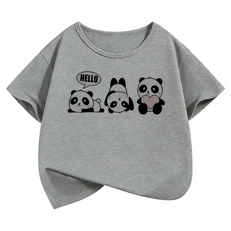 Panda Print Short Sleeve Kids' Casual T-Shirt