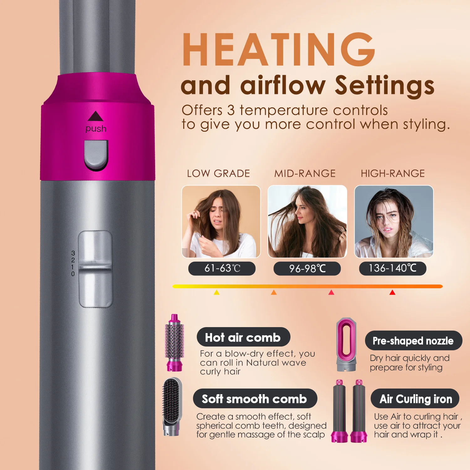 High Quality 5-in-1 Hair Dryer Multifunctional Hot Air Comb Automatic Curler Hair Straightener For Dyson Airwrap Styling Tool 2