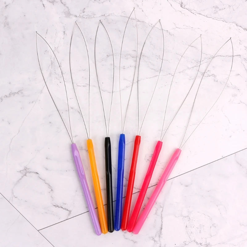 Hair Extension Loop Needle Threader Pulling Hook Tool and Bead Device Tool Drop Shipping 15 pocket punches 17 pocket bead setter semi circular anvil round bead mallet embossed bead stamping tool goldsmith s tool set