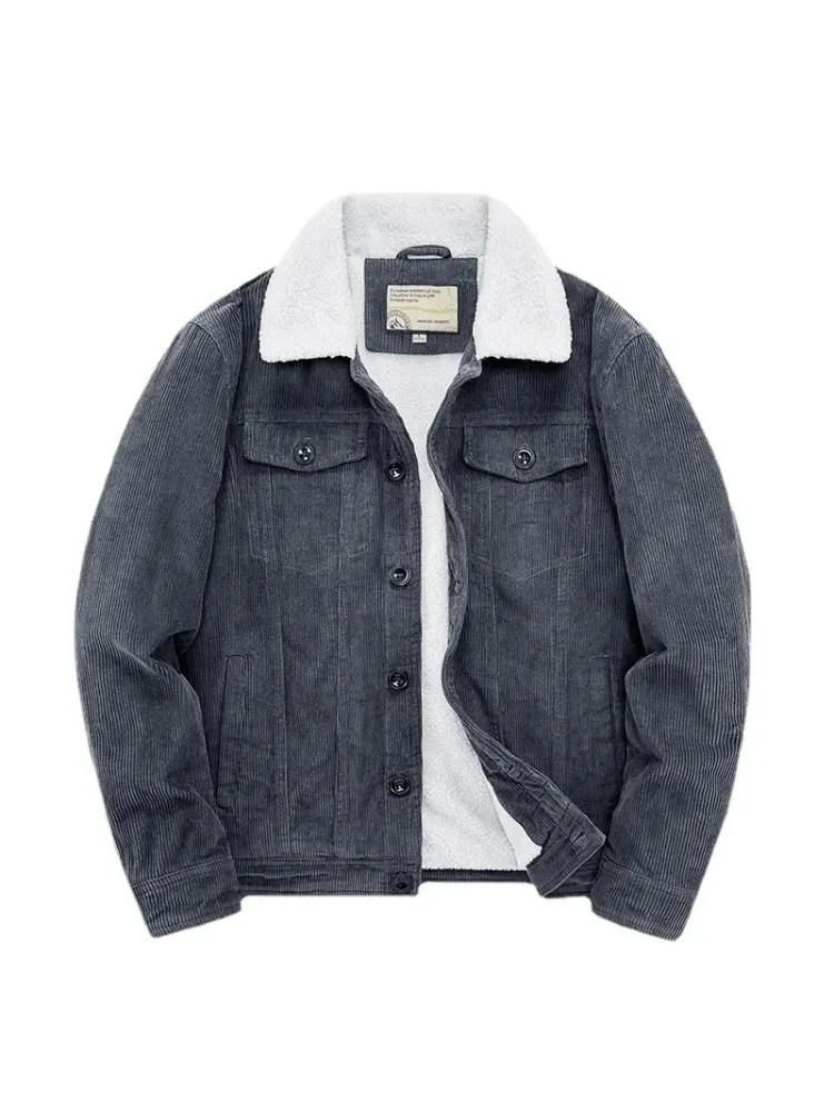 Mens Padded Corduroy Parka Jacket - Warm Windbreaker with Fur Collar