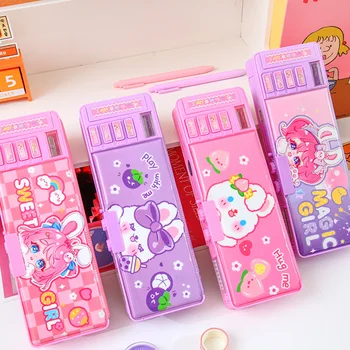 Scatola di cancelleria multifunzionale Smart Female Password Lock Meccanismo per astucci ad alta tecnologia Studenti scolastici per ragazze a due strati 1