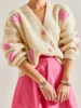 Women s Oversized Cable Knit Cardigan with V-Neckline and Ribbed Hemline Cozy Button-up Sweater in Soft Pink 1