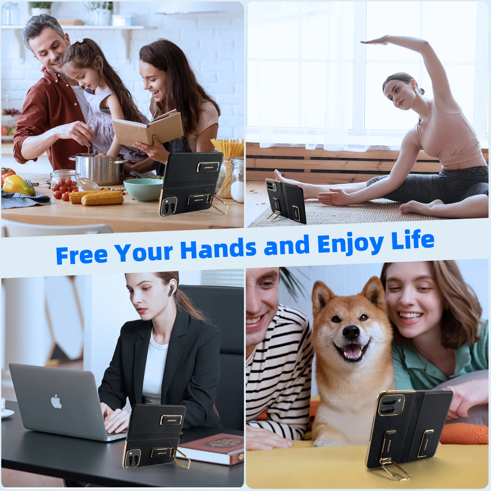 Eary For Google Pixel 9 Pro Fold Phone Case With Dual Wristband Leather 360° Rotate Stand Shockproof Protector Full Cover Bumper