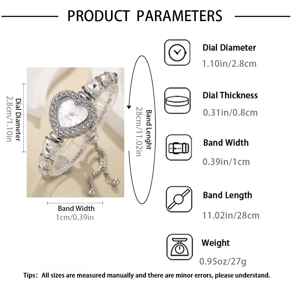 سوار نسائي مرصع بالألماس على شكل قلب ، حزام فولاذي...