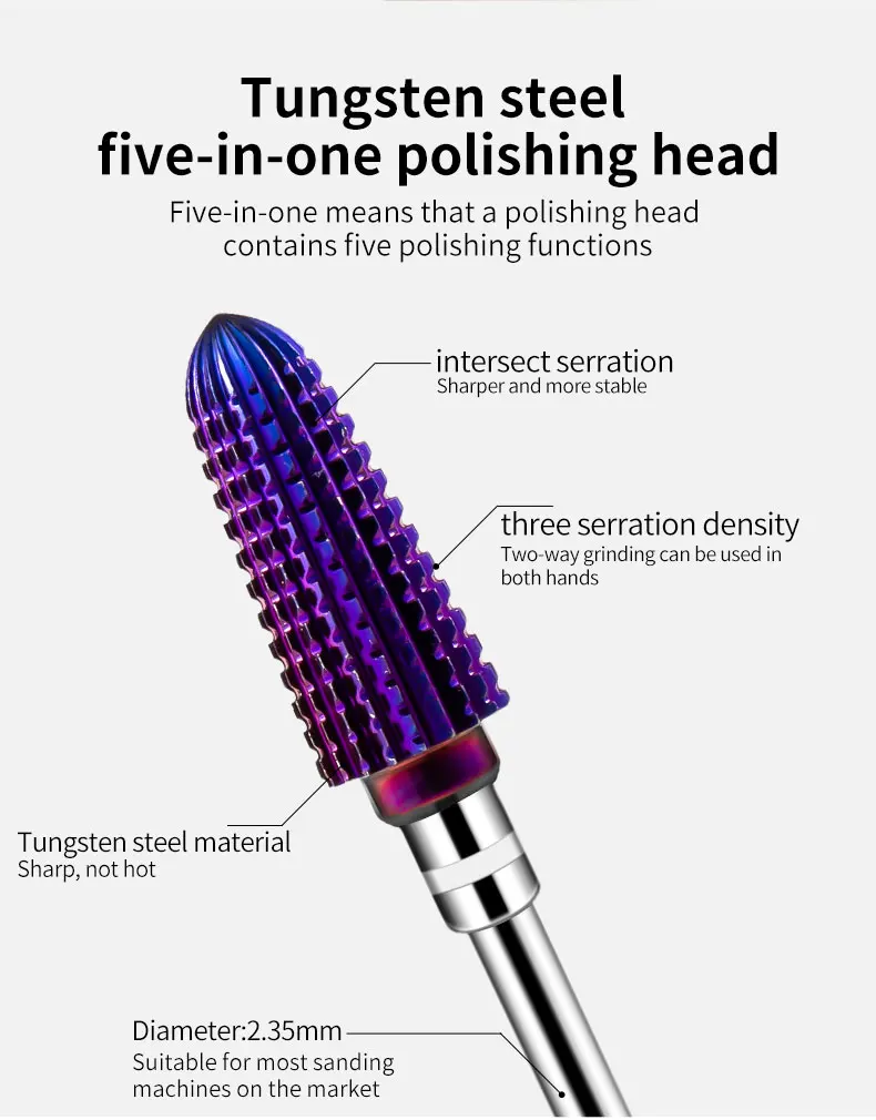 Spitze Wolfram Hartmetall Nagel Bohrer Bits Elektrische Maniküre Bohrer Zubehör Fräser für Nagel Gel Polish Remover Nagel Werkzeuge – Detail 5