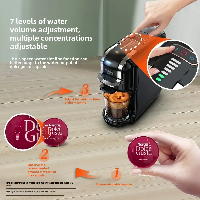 HiBREW H2B Coffee machine, Italian capsules, multi-compatible, fully automatic household small coffee powder integrated