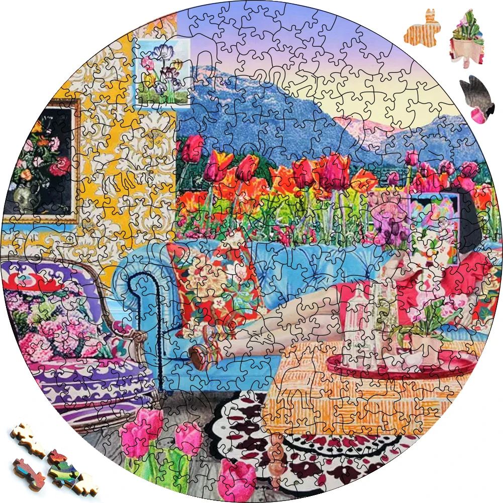 Beautiful Wooden Jigsaw Puzzle Color Oil Painting Scenery Furniture Wood Puzzles Montessori Educational Games Puzzle For Mother can be dyed montessori wood male female human body parts puzzle 6 language option internal organs educational wooden jigsaw